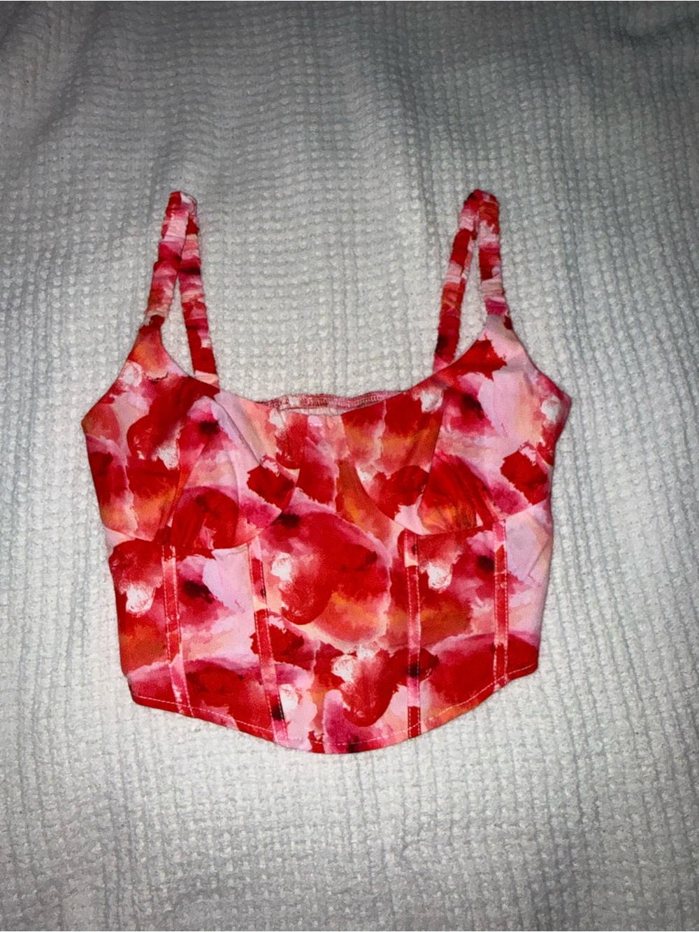SHEIN Red and Pink Floral Bustier Crop Top